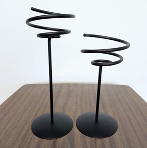 Pair Of Black Metal Funky Spiral Candle Holders